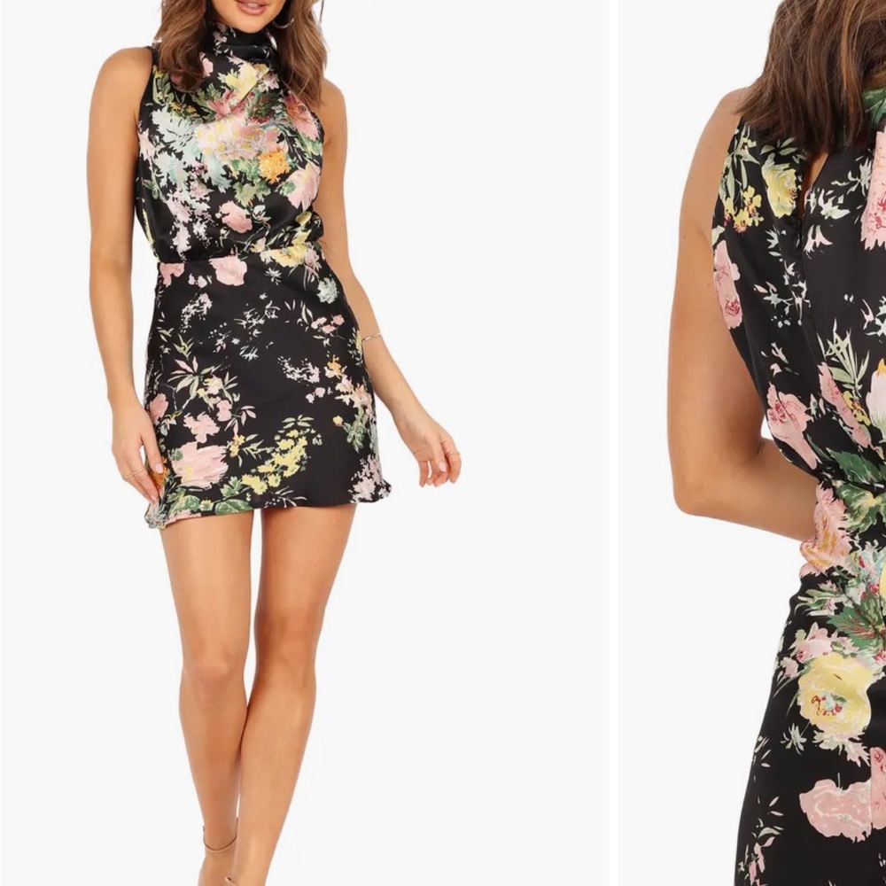 Petal and pup halter neck floral satin mini dress